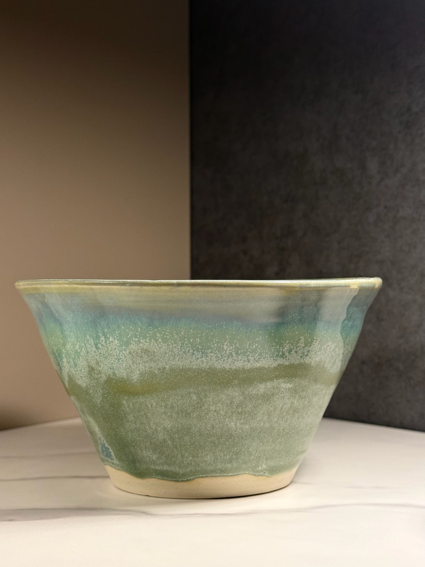 Handmade Seaside Bowl with layered seafoam green and ocean blue glaze